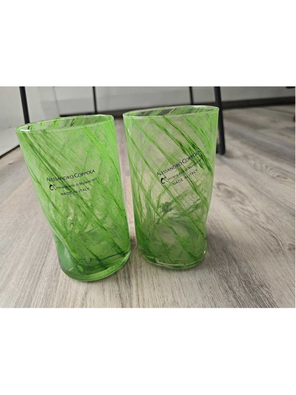 Set of 2 Arte Di Murano Green Swirls Tumblers by Alessandro Coppola 16oz. NWT #2